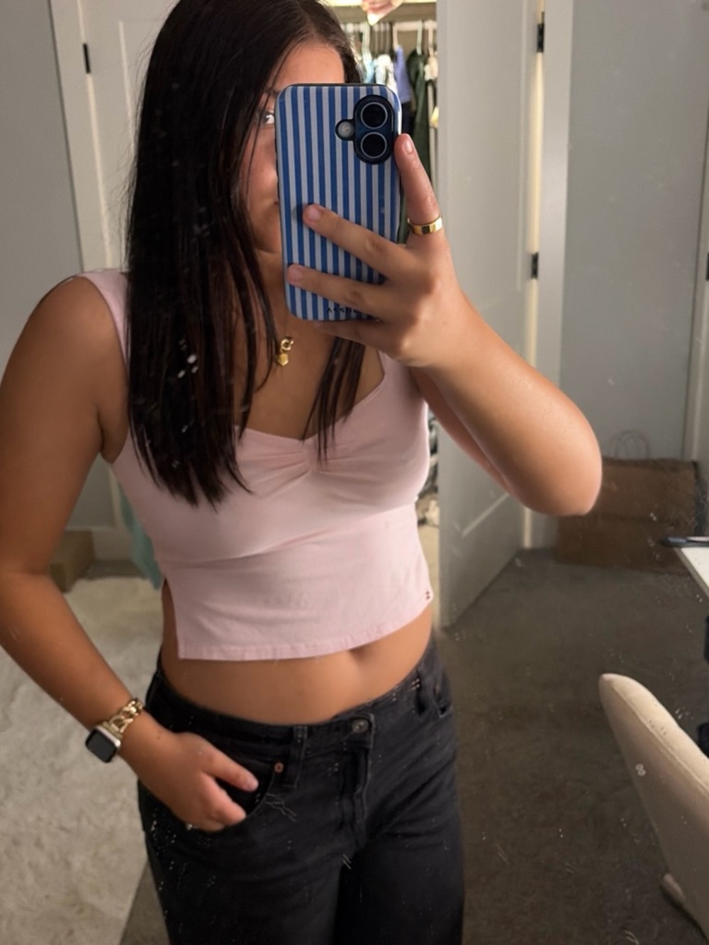 SHEIN Light Pink Ribbed Sleeveless Crop Top